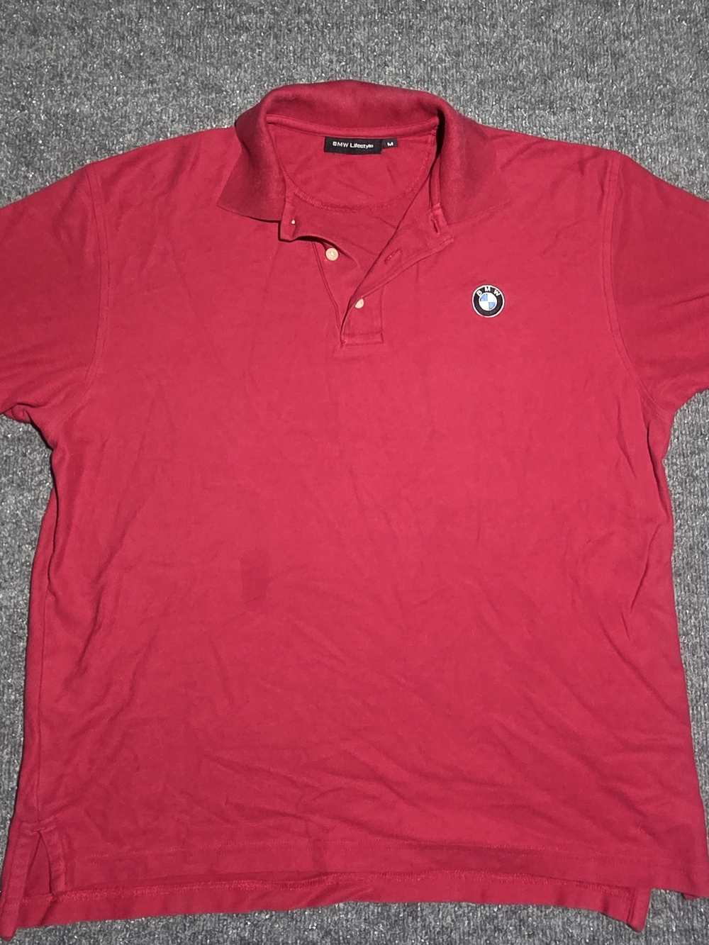 BMW Lifestyle Men’s Short Sleeve Polo Shirt Red Embroidered Logo Size Medium